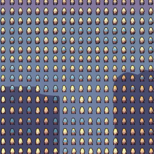 16-bit sprite sheet of a humanoid robot character, front, back, and side view. make it 16-bit