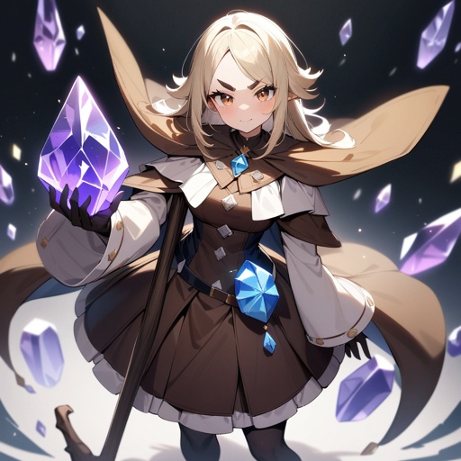 A simple 16 bit wizard character with balding blond slick hair with brown eye brows holding a staff with a crystal